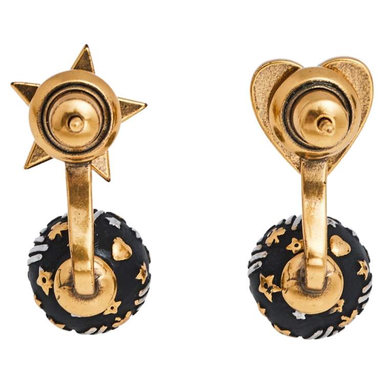 Pre Owned Dior Aged Gold Tone Heart & Star Drop Earrings
