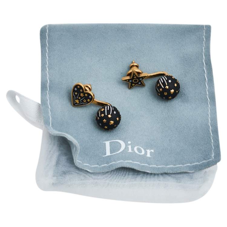 Pre Owned Dior Aged Gold Tone Heart & Star Drop Earrings