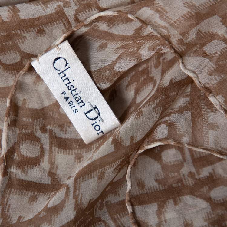 Pre Owned Dior Beige Oblique Print Crepe Silk Scarf