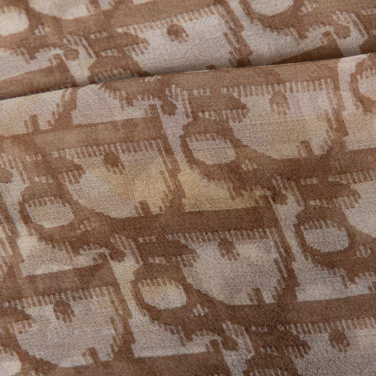 Pre Owned Dior Beige Oblique Print Crepe Silk Scarf