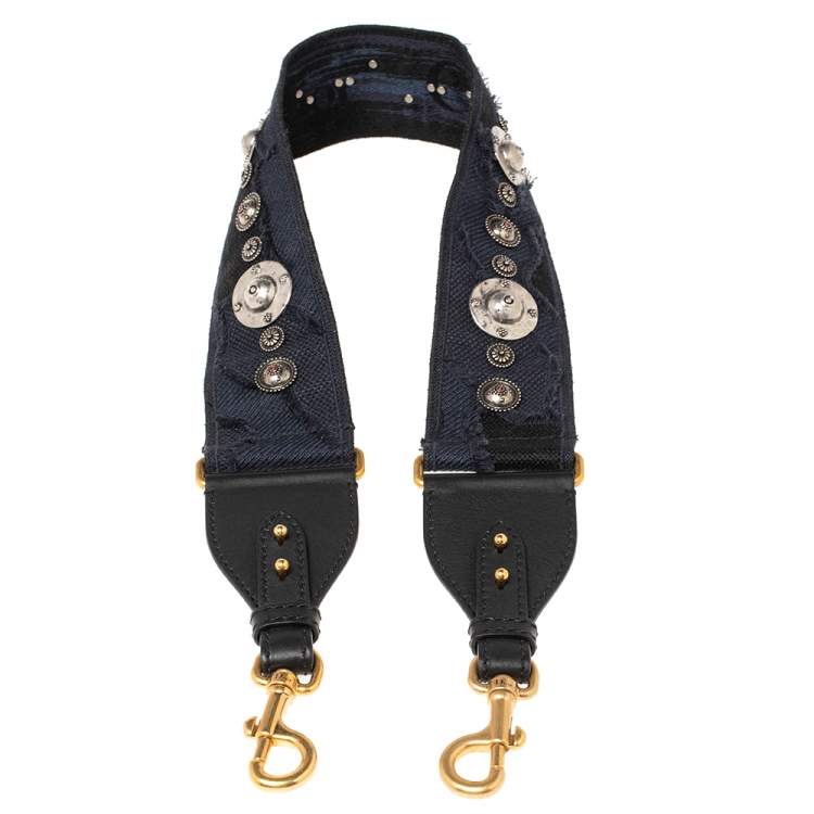 CHRISTIAN DIOR Blue Studded Canvas and Leather Bohemian Inspired Shoulder  Strap