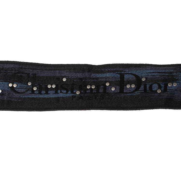 Pre Owned Dior Blue Canvas and Leather Studded Saddle Shoulder Bag Strap