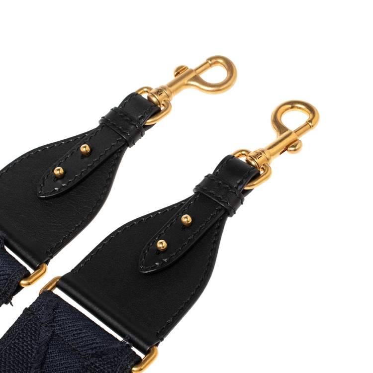 Pre Owned Dior Blue Canvas and Leather Studded Saddle Shoulder Bag Strap