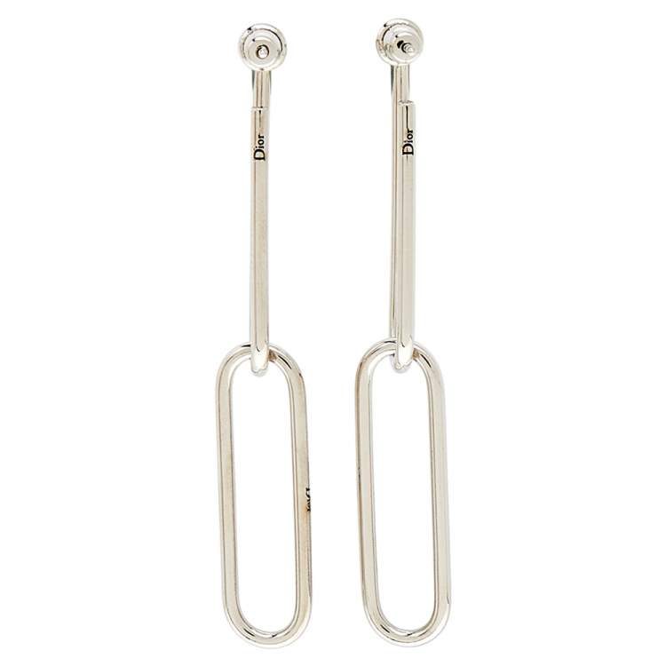 Pre Owned Dior Silver Tone Paper Clip Drop Earrings