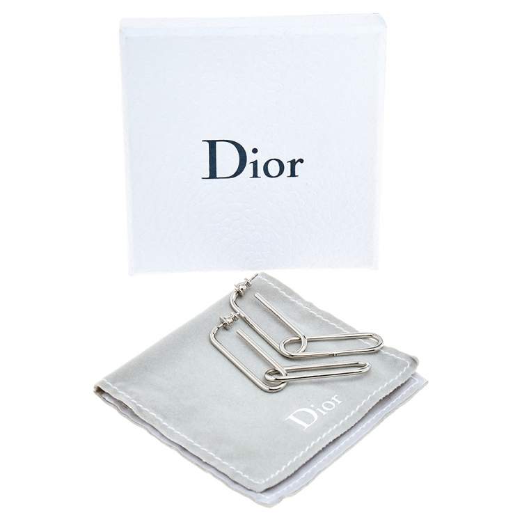Pre Owned Dior Silver Tone Paper Clip Drop Earrings