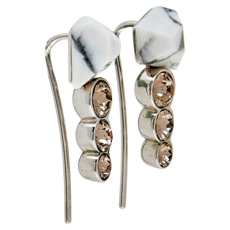 Pre Owned Dior Howlite & Crystal Climber Earrings