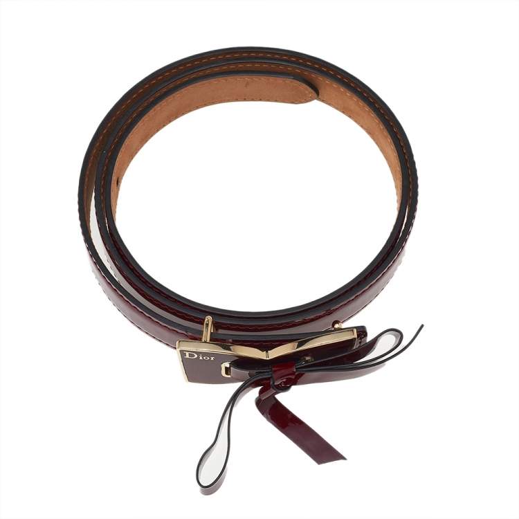 Pre Owned Dior Red Patent Leather Bow Belt 85cm
