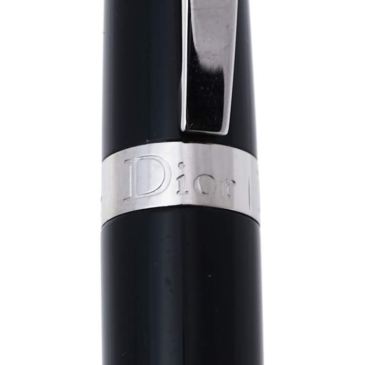 Pre Owned Dior Black Lacquer Silver Tone Ballpoint Pen