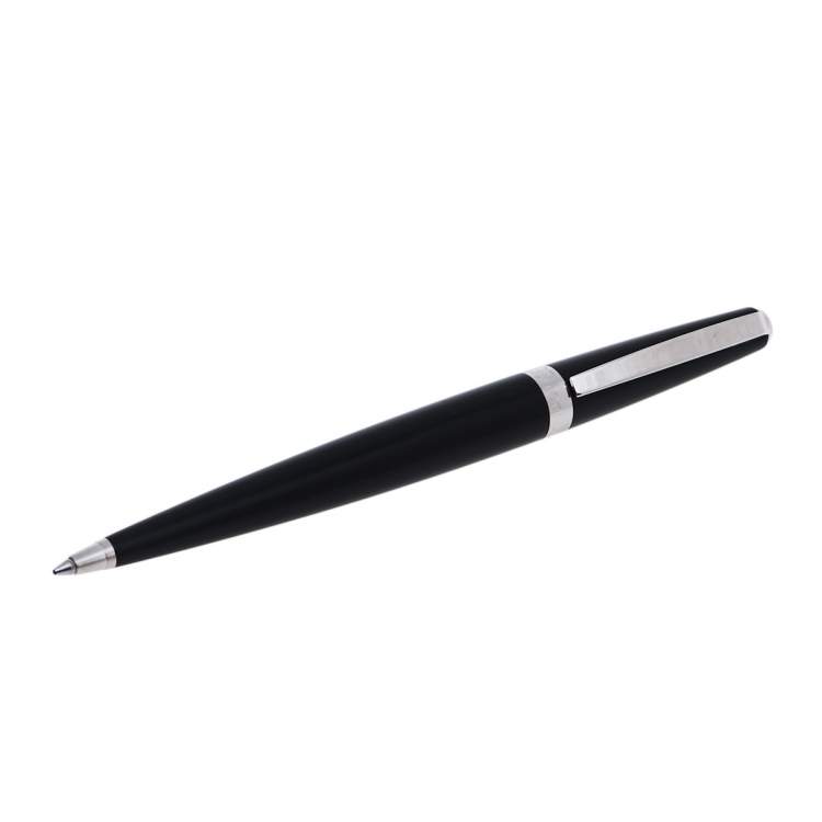 Pre Owned Dior Black Lacquer Silver Tone Ballpoint Pen