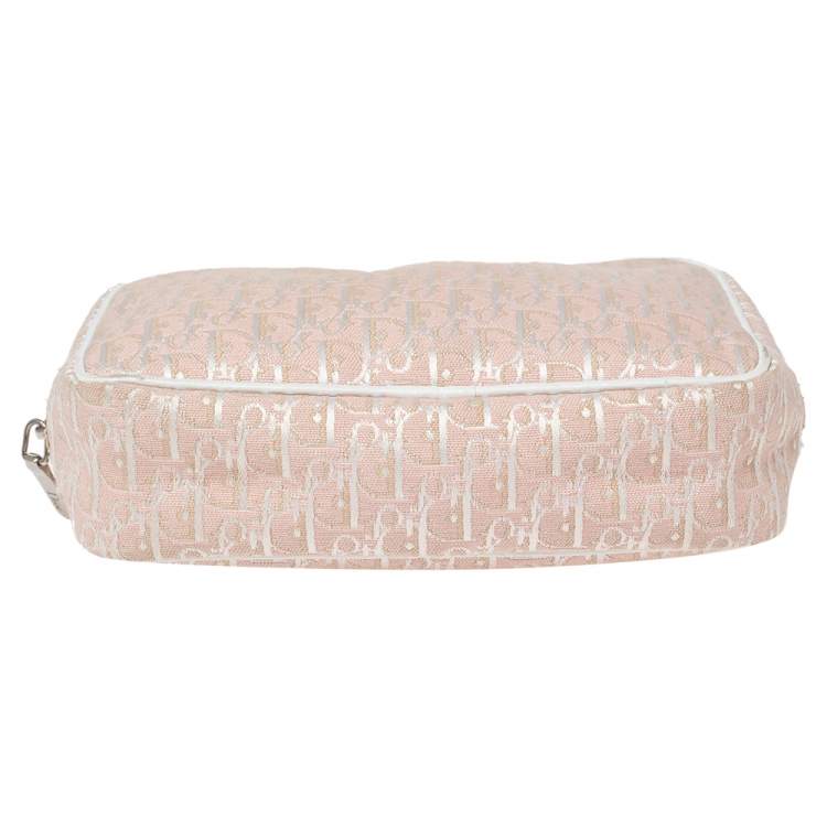 Pre Owned Dior Pink/White Oblique Canvas Cosmetic Pouch