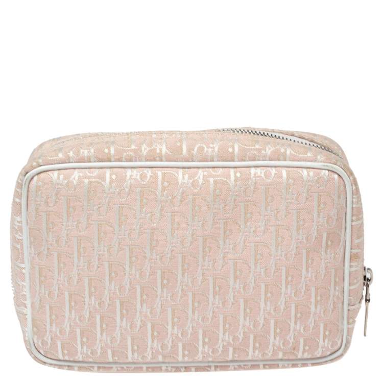 Pre Owned Dior Pink/White Oblique Canvas Cosmetic Pouch