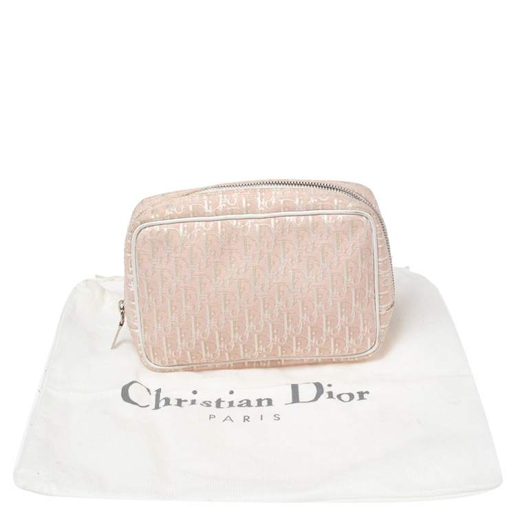 Pre Owned Dior Pink/White Oblique Canvas Cosmetic Pouch