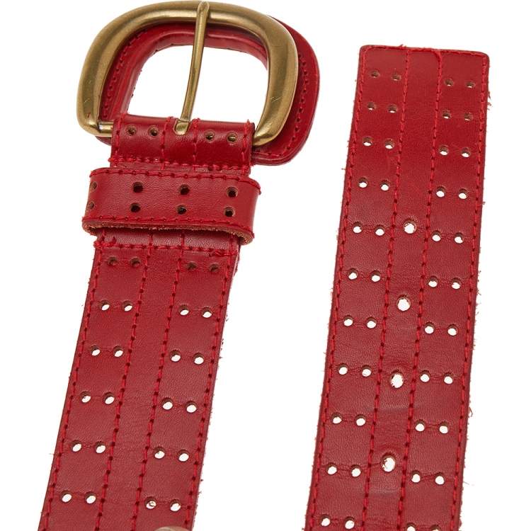 مملوكة مسبقًا Dior Perforated Red Leather Waist Belt 74CM