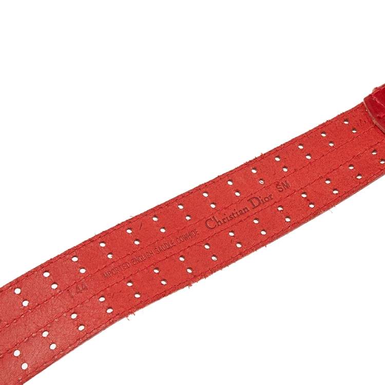 مملوكة مسبقًا Dior Perforated Red Leather Waist Belt 74CM