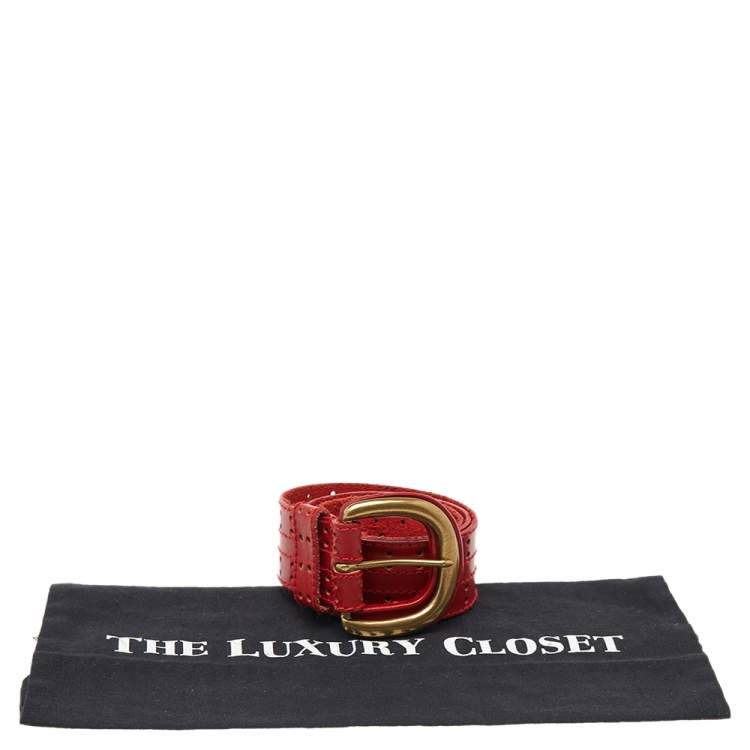مملوكة مسبقًا Dior Perforated Red Leather Waist Belt 74CM
