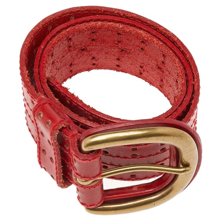 مملوكة مسبقًا Dior Perforated Red Leather Waist Belt 74CM