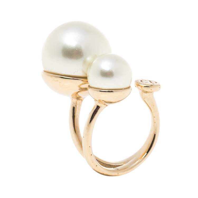 Dior Ultradior Faux Pearl Gold Tone Ring Size 50 Dior | The Luxury Closet