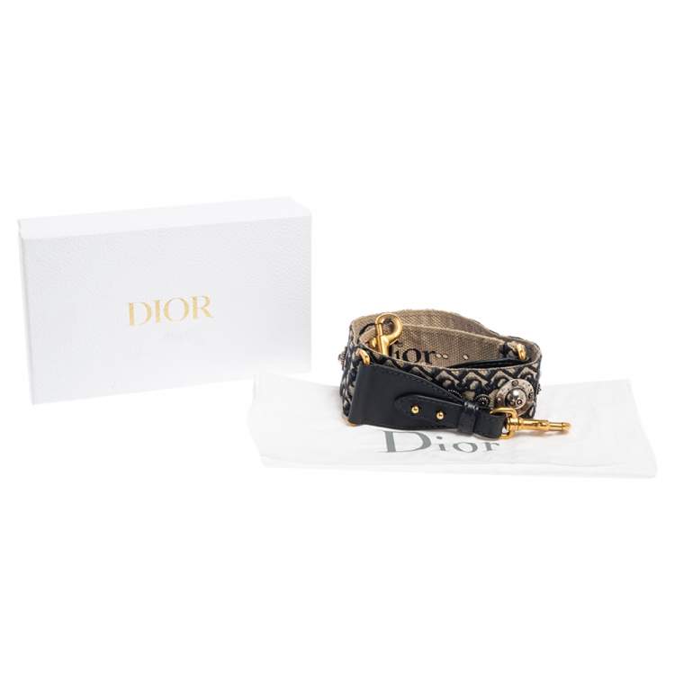 Pre Owned Dior Navy Blue Canvas and Leather Studded Saddle Shoulder Bag Strap