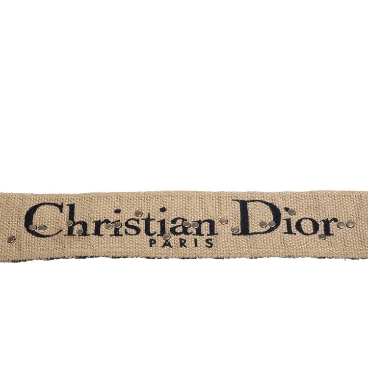 Pre Owned Dior Navy Blue Canvas and Leather Studded Saddle Shoulder Bag Strap