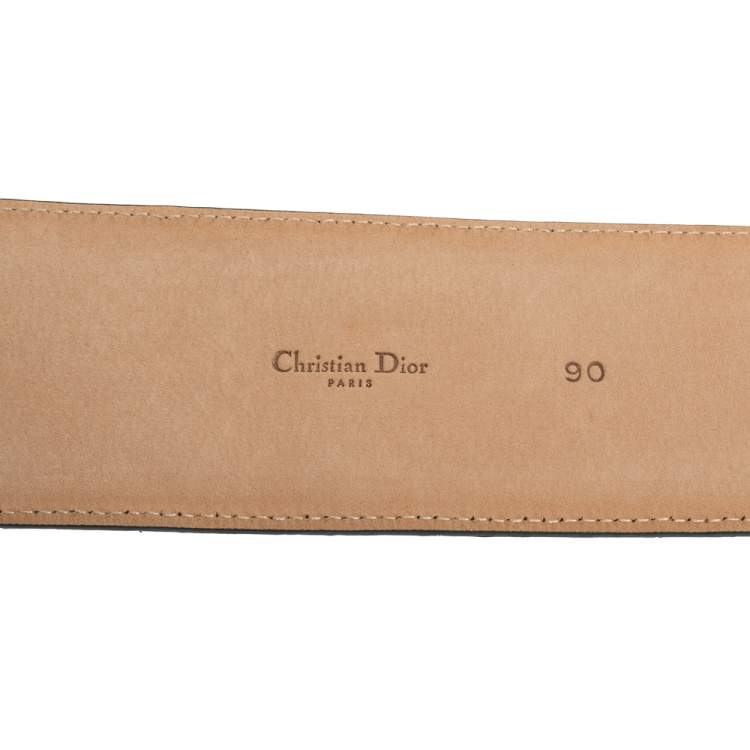 Pre Owned Dior Green/Beige Python Wide Buckle Waist Belt 90CM