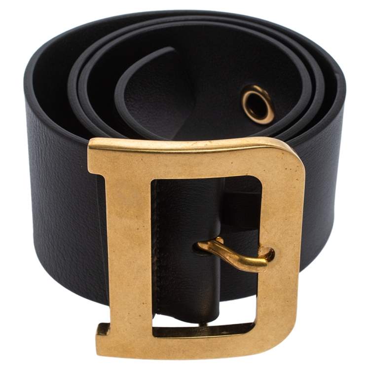 Pre Owned Dior Black Leather Diorquake Buckle Belt 75CM