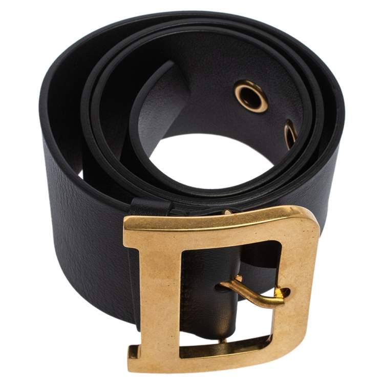 Pre Owned Dior Black Leather Diorquake Buckle Belt 75CM