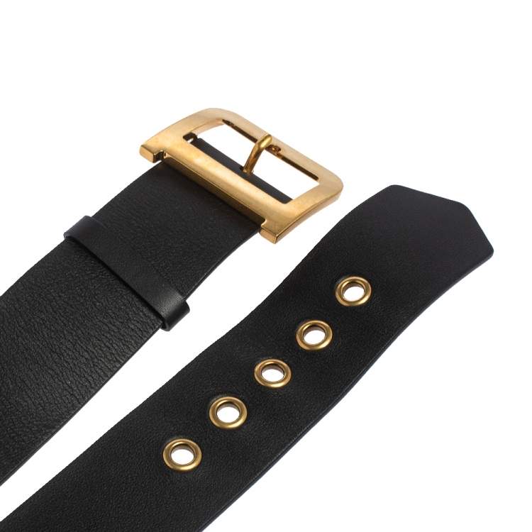 Pre Owned Dior Black Leather Diorquake Buckle Belt 75CM