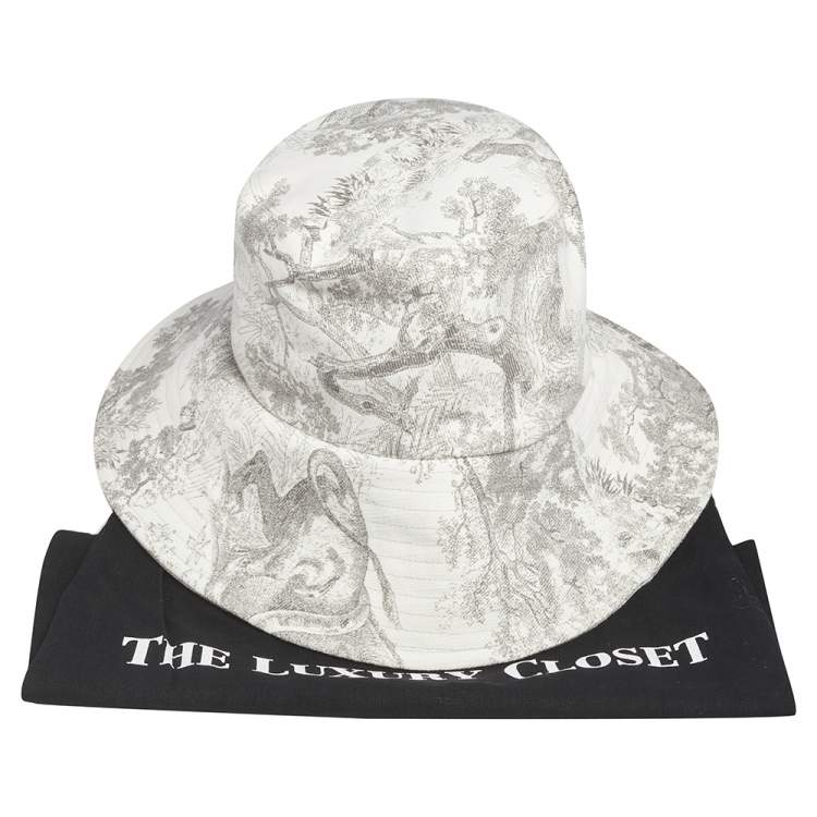 Pre Owned Dior Grey Toile De Jouy Cotton Bucket Hat 