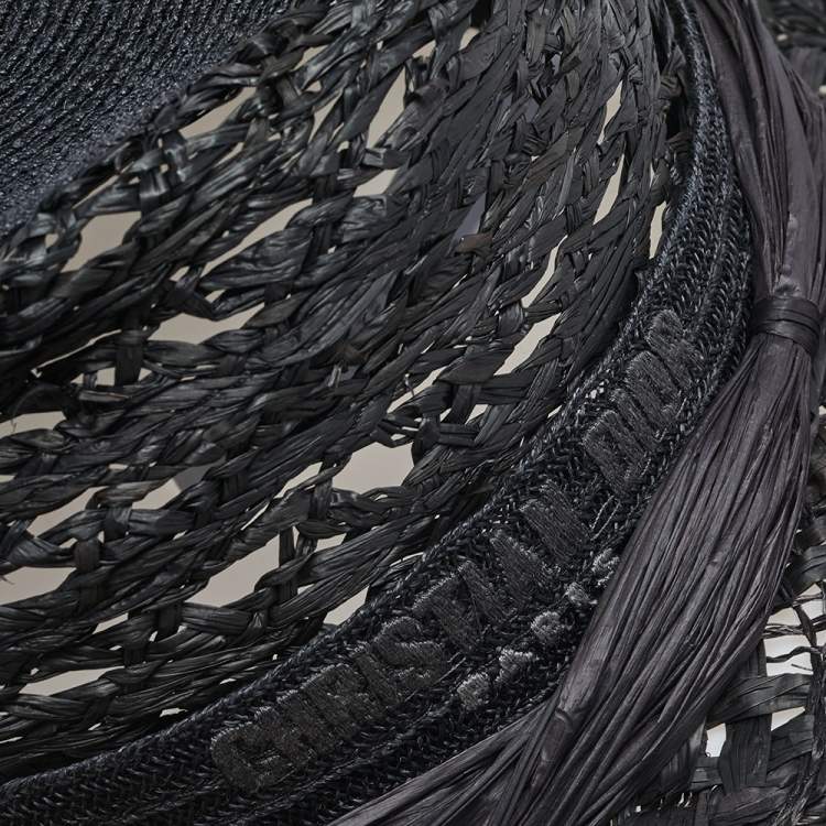 Pre Owned Dior Dark Grey Woven Jardin Raffia Hat