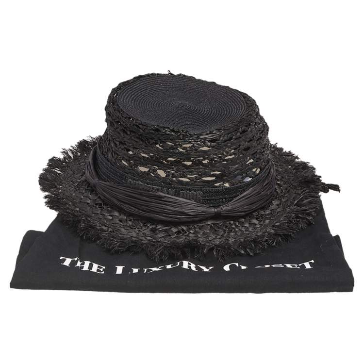 Pre Owned Dior Dark Grey Woven Jardin Raffia Hat