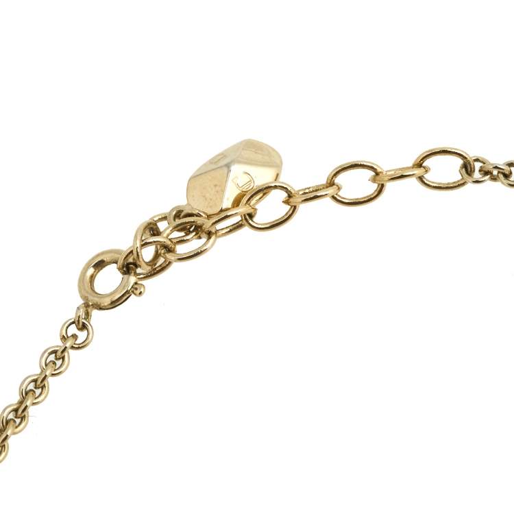 Pre Owned Dior Gold Tone Beige Enamel Logo Charm Necklace