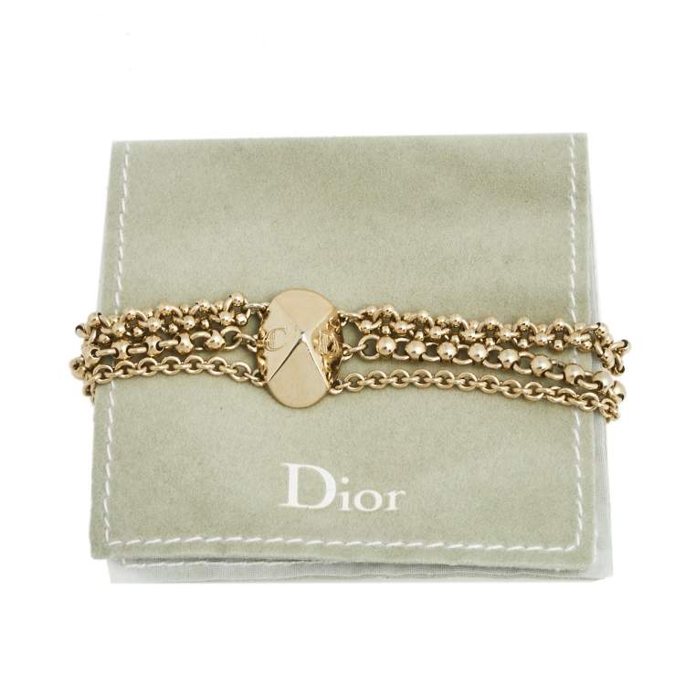 Pre Owned Dior Gold Tone Multi Strand Logo Charms Bracelet