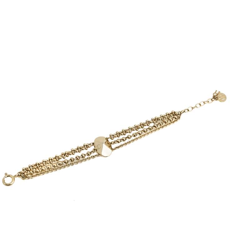 Pre Owned Dior Gold Tone Multi Strand Logo Charms Bracelet