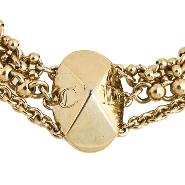 Pre Owned Dior Gold Tone Multi Strand Logo Charms Bracelet