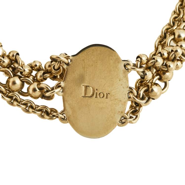 Pre Owned Dior Gold Tone Multi Strand Logo Charms Bracelet