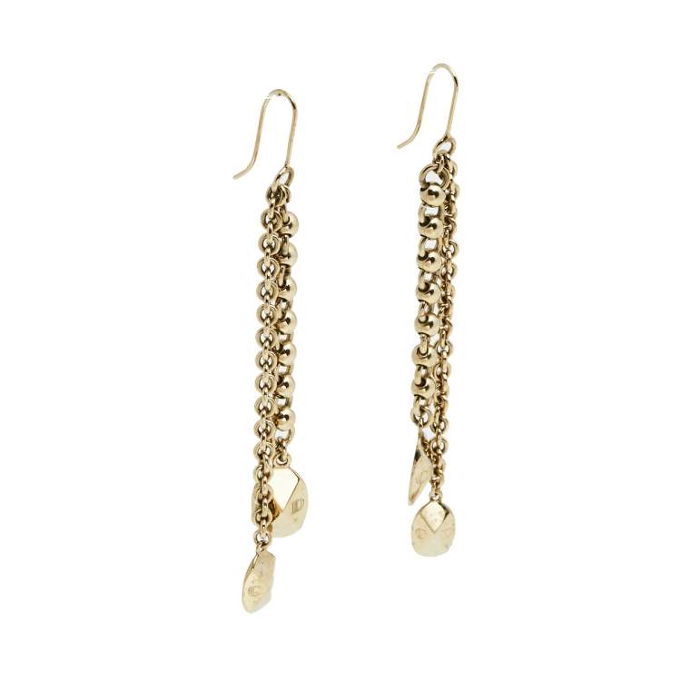 Pre Owned Dior Gold Tone Logo Drop Tasseled Earring and Necklace Set