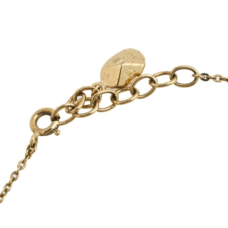 Pre Owned Dior Gold Tone Logo Drop Tasseled Earring and Necklace Set