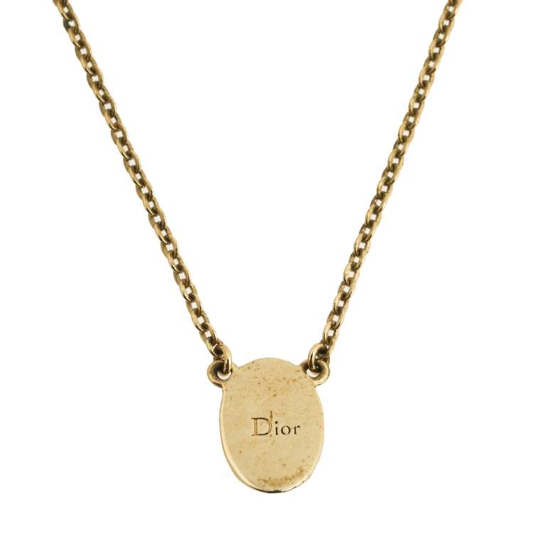 Pre Owned Dior Gold Tone Logo Drop Tasseled Earring and Necklace Set