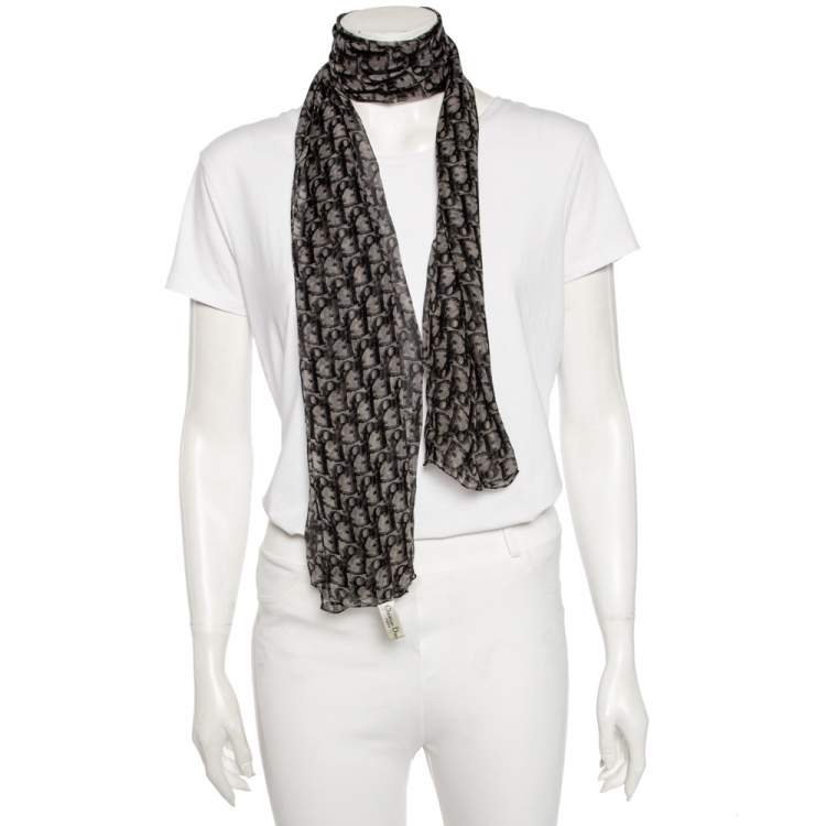 Dior Oblique Scarf Gray and White Wool