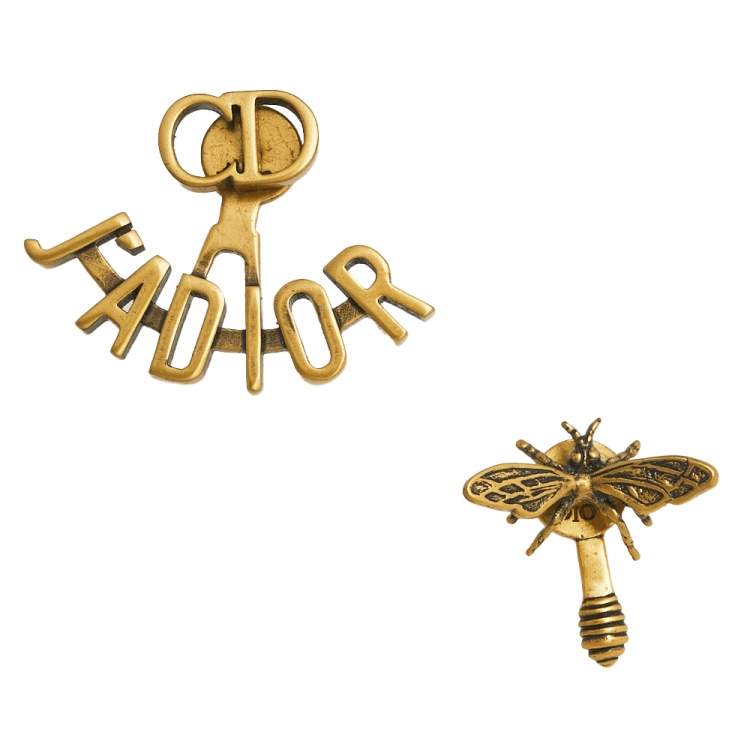 Pre Owned Dior J'Adior Aged Gold Tone Bee Asymmetric Earrings