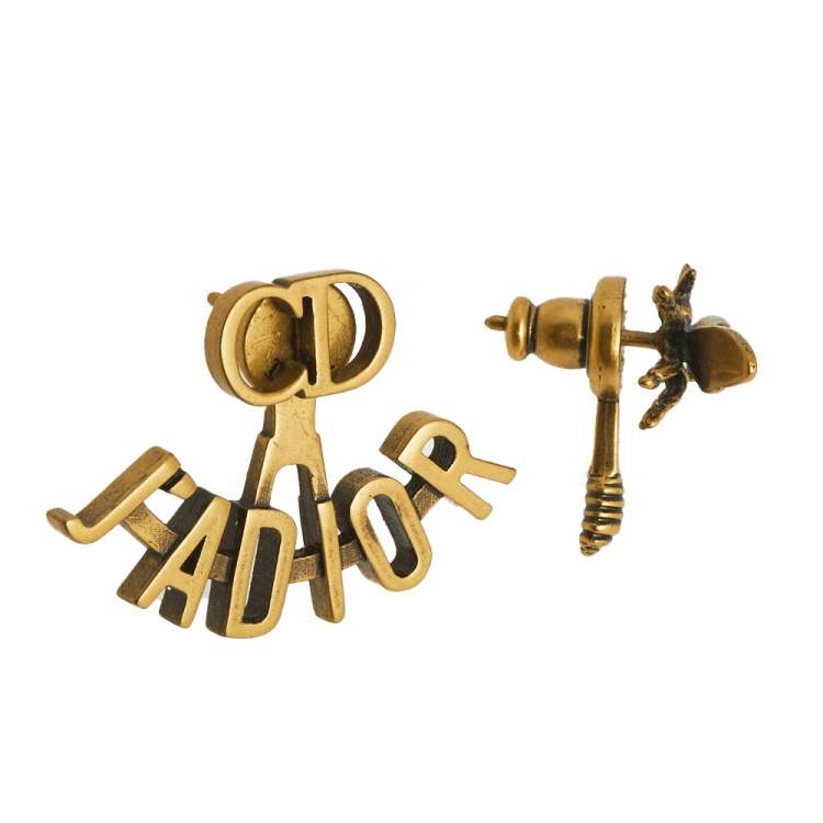 Pre Owned Dior J'Adior Aged Gold Tone Bee Asymmetric Earrings