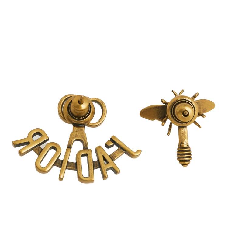 Pre Owned Dior J'Adior Aged Gold Tone Bee Asymmetric Earrings