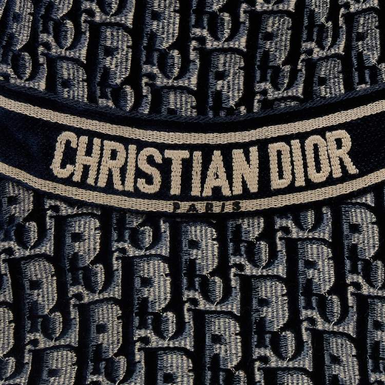 Pre Owned Dior Navy Blue Velvet Oblique Bucket Hat