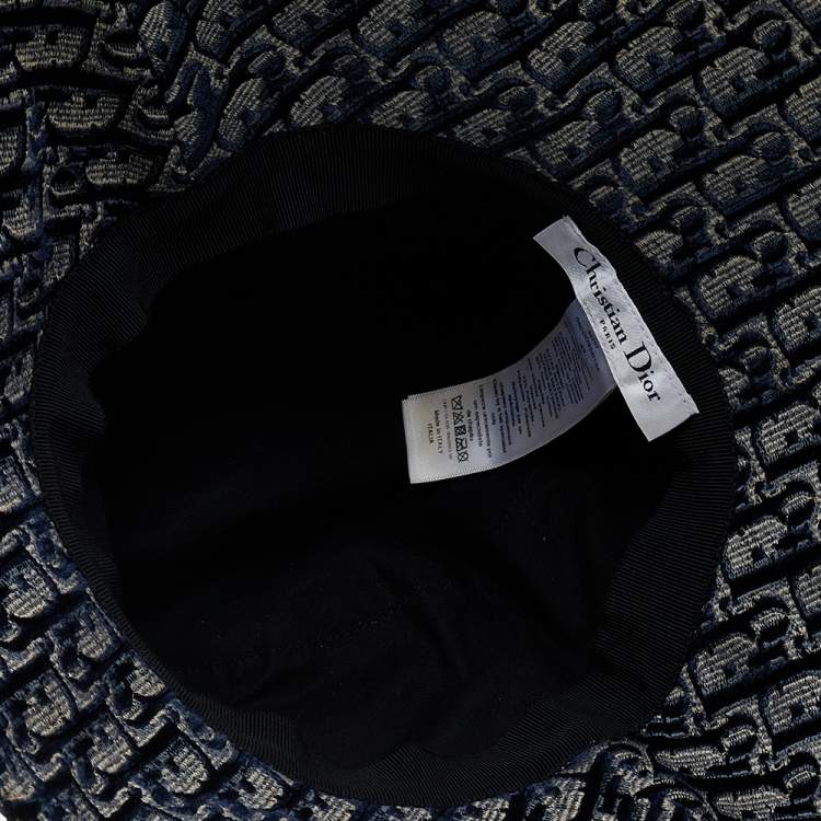 Pre Owned Dior Navy Blue Velvet Oblique Bucket Hat
