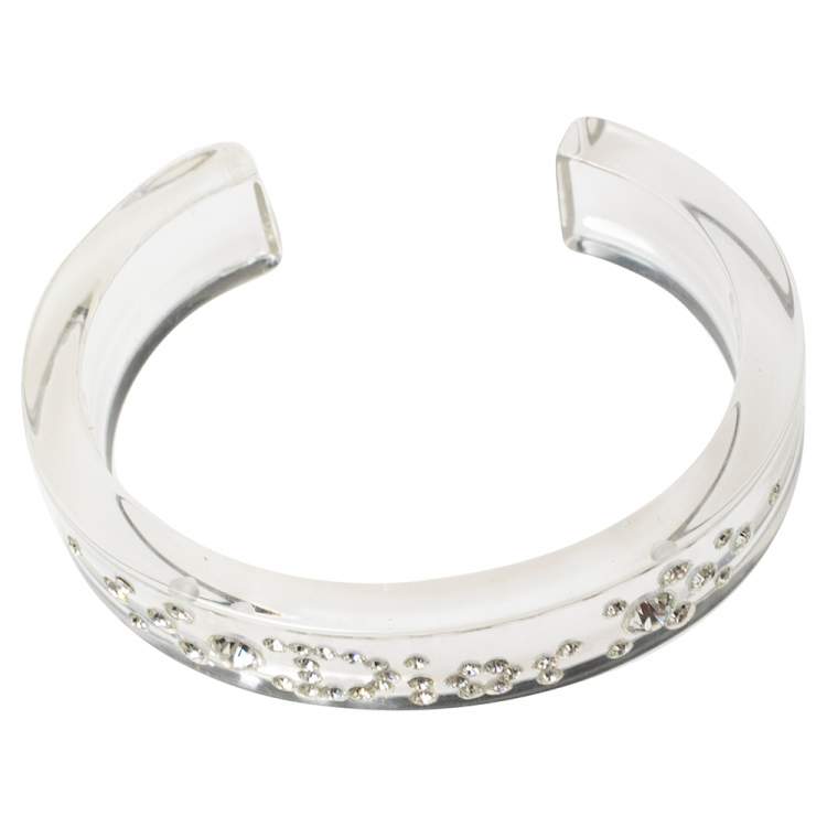 Pre Owned Dior Clear Resin Crystal Cuff Bracelet 