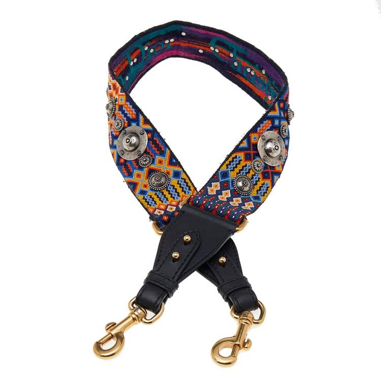 Pre Owned Dior Multicolor Canvas and Leather Studded Bohemian Inspired Shoulder Strap