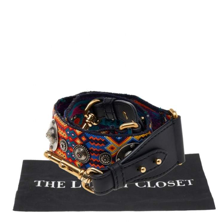 Pre Owned Dior Multicolor Canvas and Leather Studded Bohemian Inspired Shoulder Strap