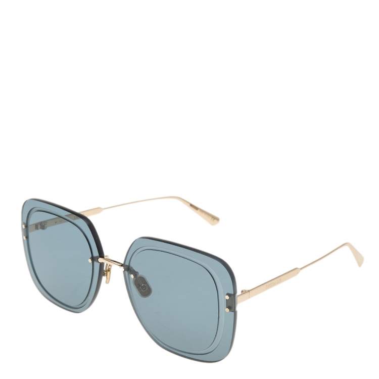 Pre Owned Dior Gold Tone/Blue Ultra Dior Mirror Square Sunglasses