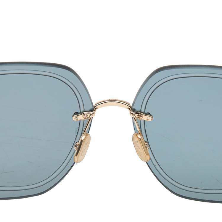 Pre Owned Dior Gold Tone/Blue Ultra Dior Mirror Square Sunglasses
