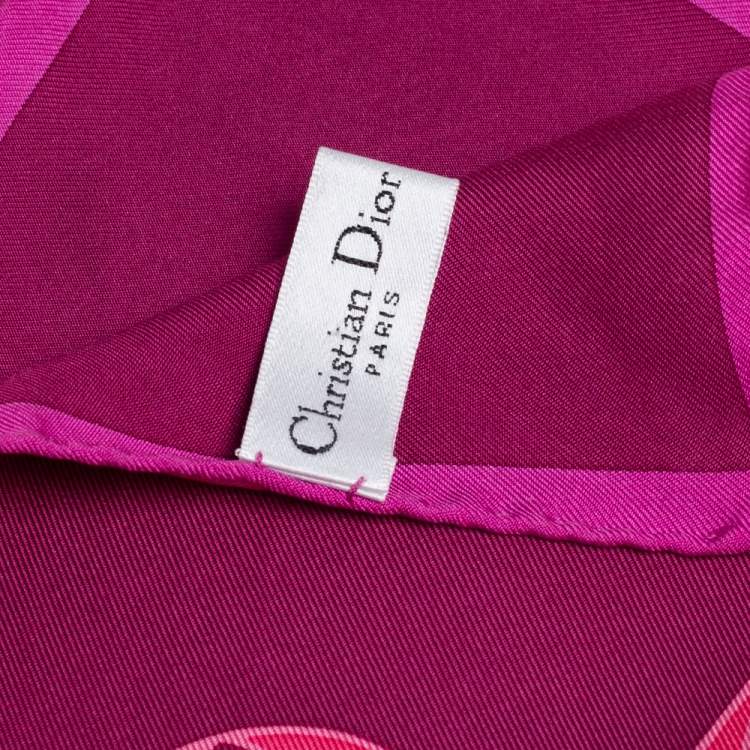 مملوكة مسبقًا Christian Dior Pink Printed Silk Square Scarf
